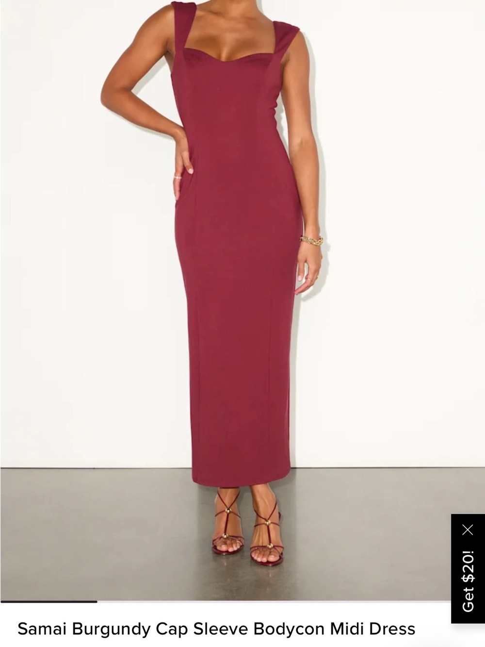 Lulu's Burgundy Cap-Sleeve Bodycon Midi Dress